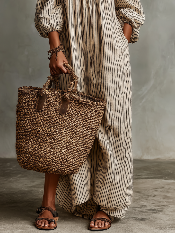 Off-Shoulder Cotton-Linen Womens Maxi Dress, Long Sleeve