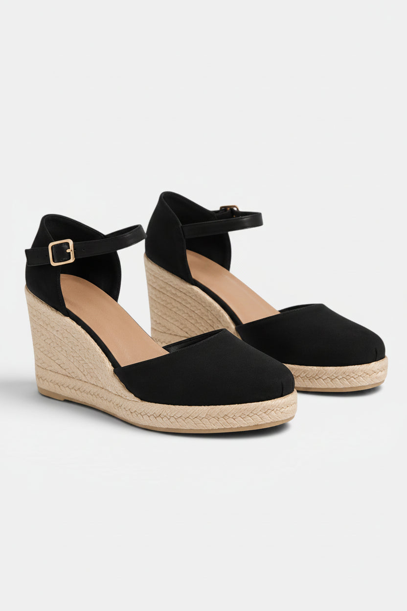 Navacava Women's Closed Toe Wedge Sandals in black — elegant summer support