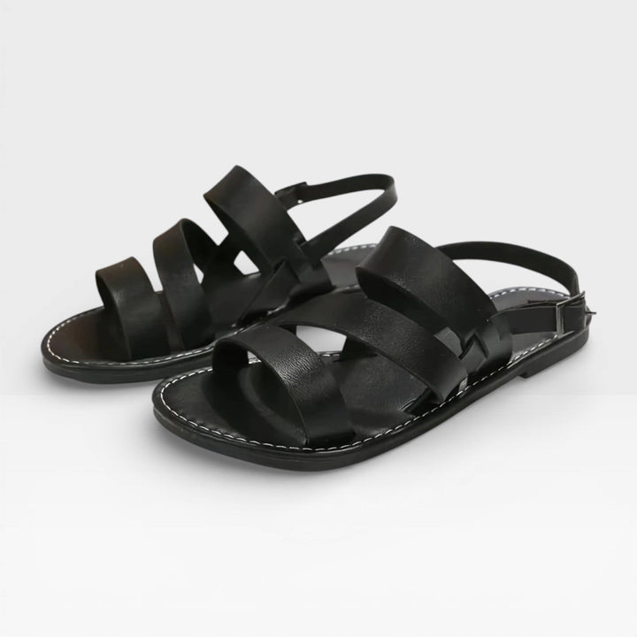Open-Toe Womens Flat Sandals, Cross-Strap Dressy Fit