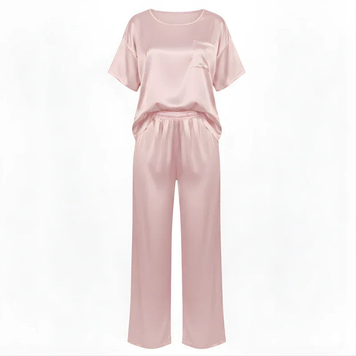 Short-Sleeve Tee &amp; Pants Satin Womens Pajama Set, Loose