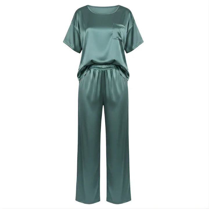 Short-Sleeve Tee &amp; Pants Satin Womens Pajama Set, Loose