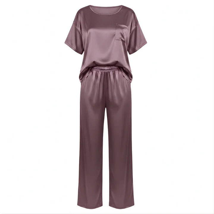 Short-Sleeve Tee &amp; Pants Satin Womens Pajama Set, Loose