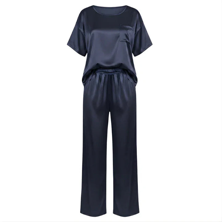 Short-Sleeve Tee &amp; Pants Satin Womens Pajama Set, Loose