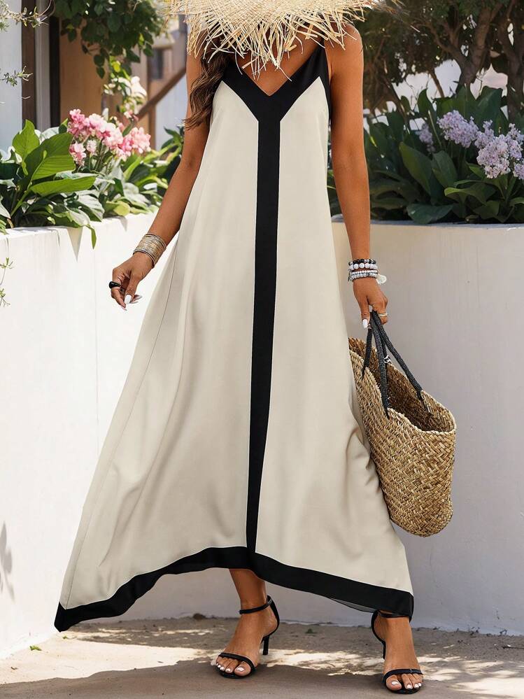 Cami-Strap Long Womens Maxi Dress, Relaxed Panel Detail