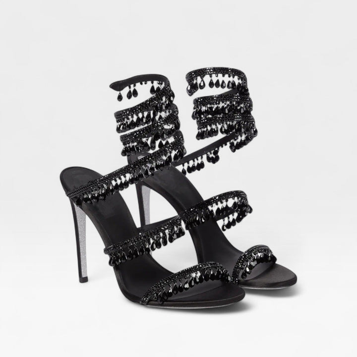 Crystal Strappy Womens Heeled Sandals, Party Occasion