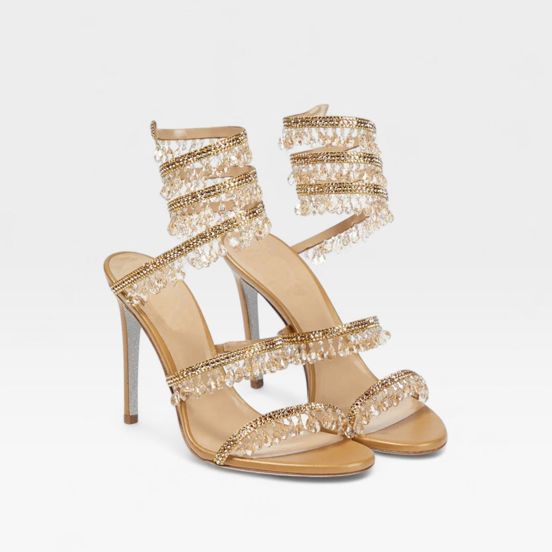 Crystal Strappy Womens Heeled Sandals, Party Occasion