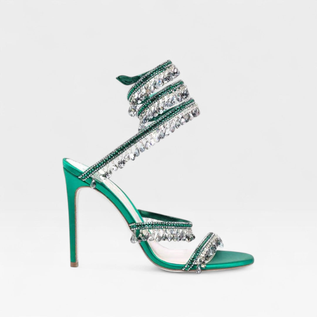 Crystal Strappy Womens Heeled Sandals, Party Occasion
