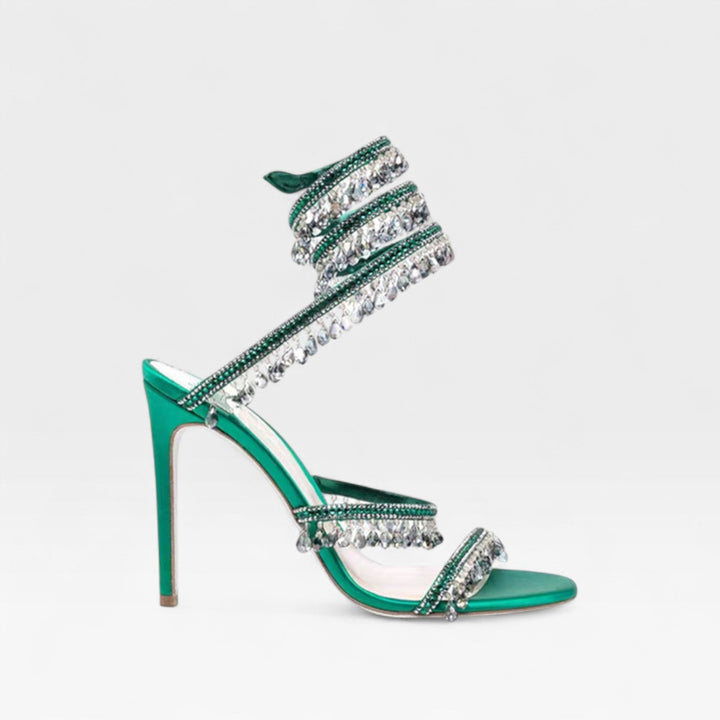 Crystal Strappy Womens Heeled Sandals, Party Occasion
