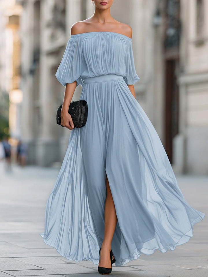 Off-Shoulder Pleated Formal Womens Maxi Dress, Wedding