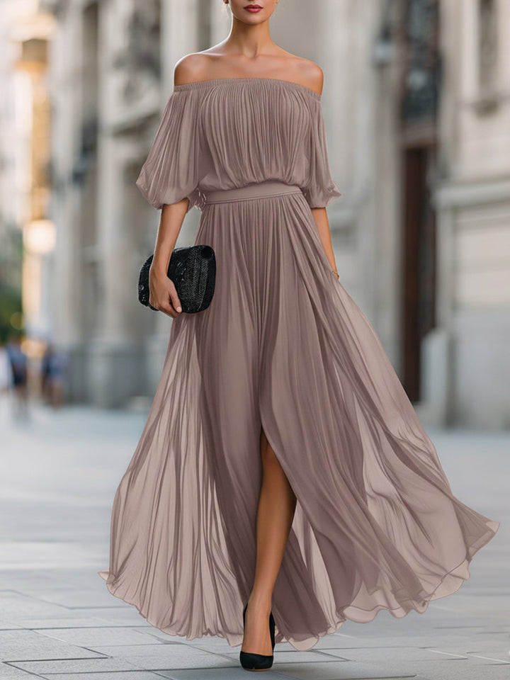 Off-Shoulder Pleated Formal Womens Maxi Dress, Wedding