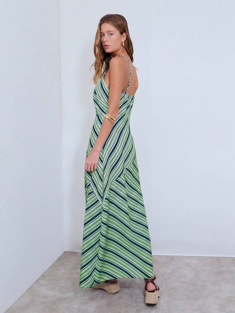 Striped Halter Womens Midi Dress, Lightweight Summer