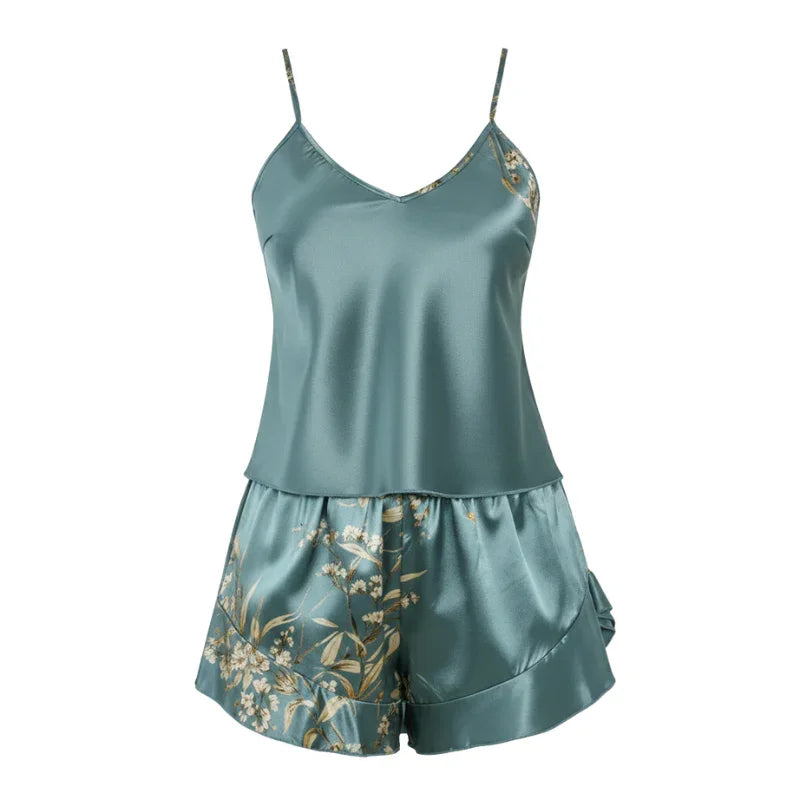Spaghetti-Strap V-Neck Satin Womens Babydoll, Flare Hem