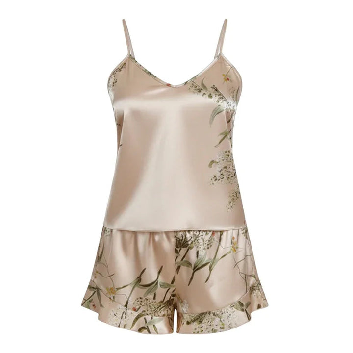 Spaghetti-Strap V-Neck Satin Womens Babydoll, Flare Hem