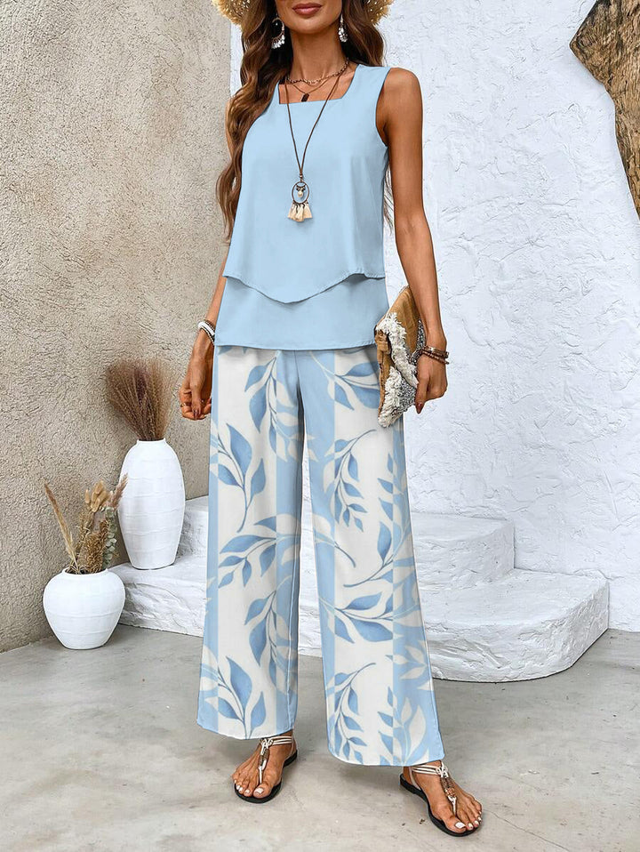 Draped Top &amp; Womens Wide-Leg Trouser Set, Tailored