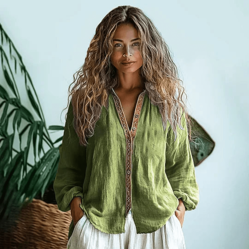 Floral Long-Sleeve Relaxed Boho Womens Shirt, Loose Fit