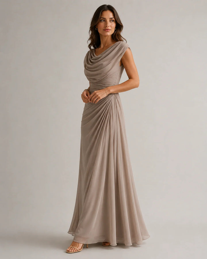 Cowl-Neck Ruched Sleeveless Womens Maxi Dress, Formal