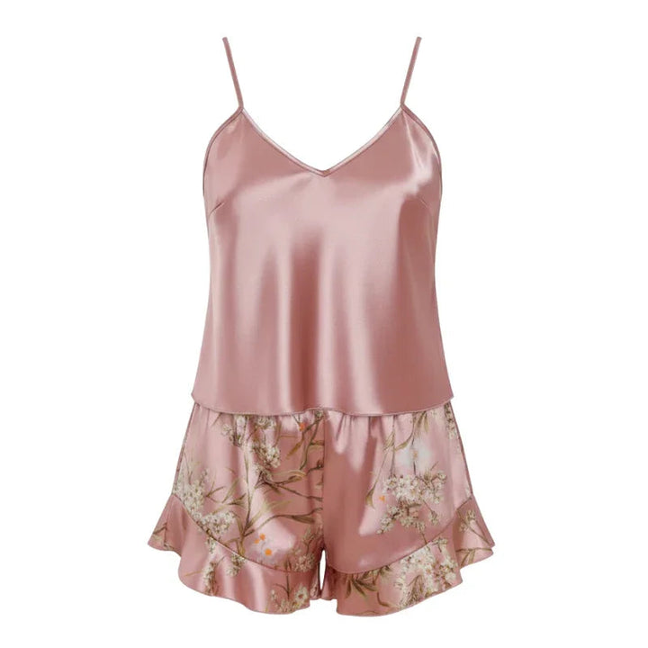 Spaghetti-Strap V-Neck Satin Womens Babydoll, Flare Hem