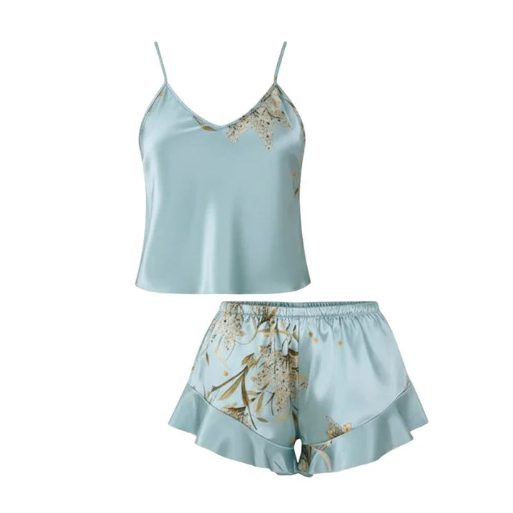 Spaghetti-Strap V-Neck Satin Womens Babydoll, Flare Hem