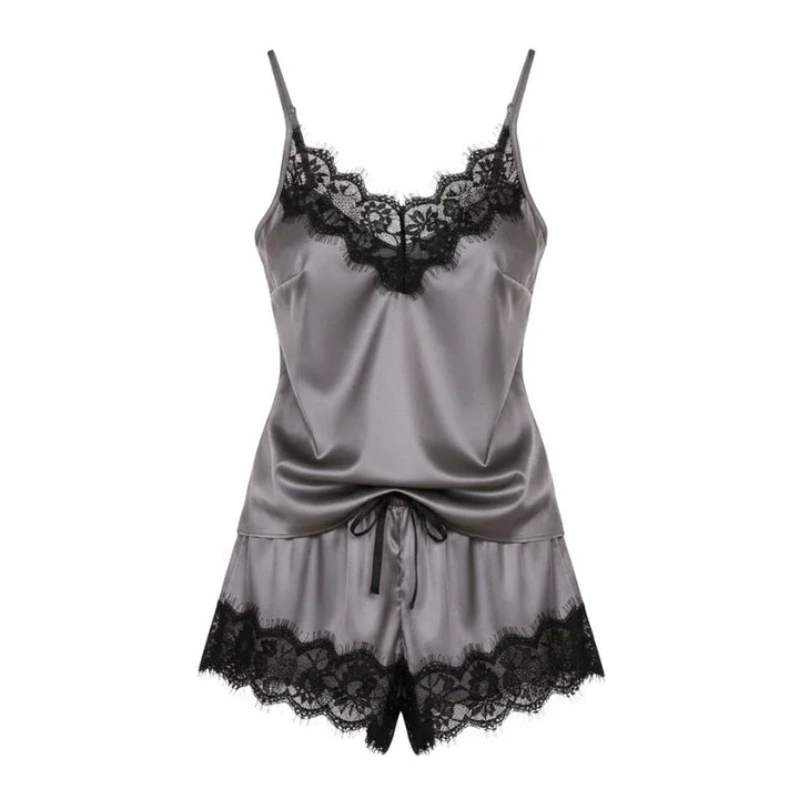Wrap V-Neck Cami &amp; Shorts Womens Pajama Set in Satin