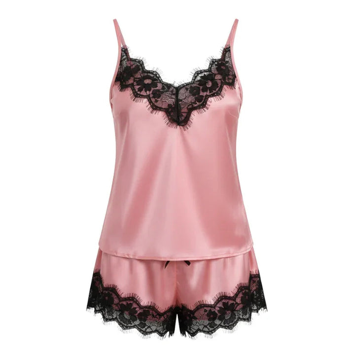 Wrap V-Neck Cami &amp; Shorts Womens Pajama Set in Satin