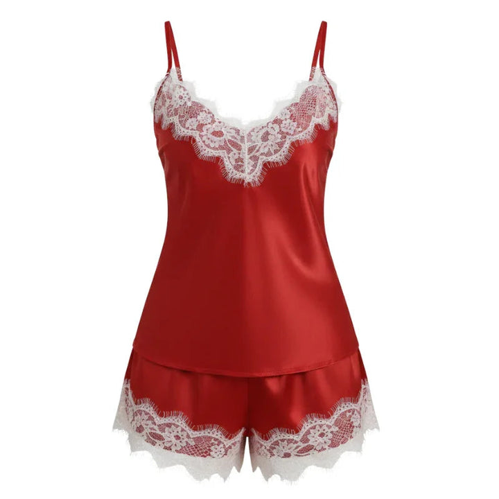 Wrap V-Neck Cami &amp; Shorts Womens Pajama Set in Satin