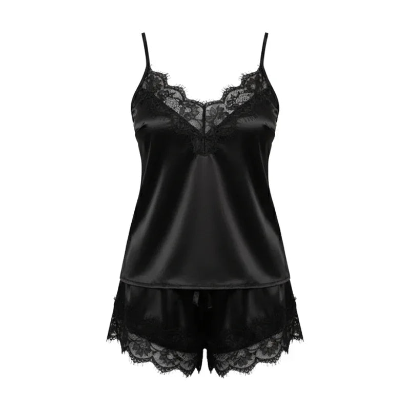 Wrap V-Neck Cami &amp; Shorts Womens Pajama Set in Satin