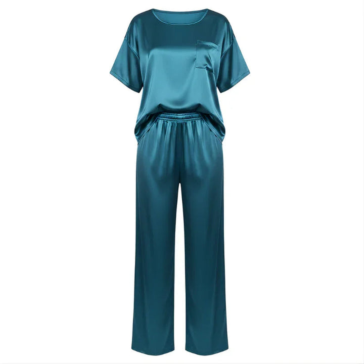 Short-Sleeve Tee &amp; Pants Satin Womens Pajama Set, Loose