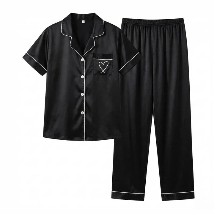 Printed Long-Sleeve Satin Womens Pajama Set, Relaxed