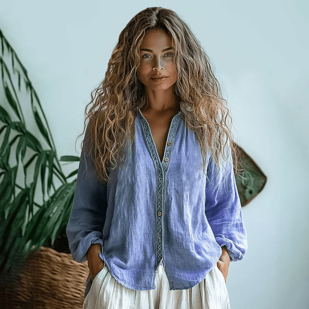 Floral Long-Sleeve Relaxed Boho Womens Shirt, Loose Fit