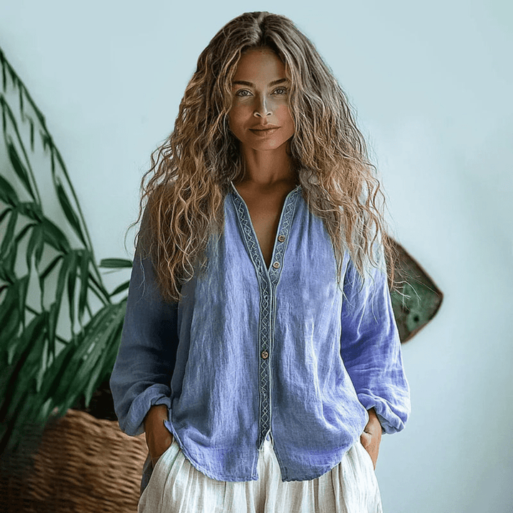 Floral Long-Sleeve Relaxed Boho Womens Shirt, Loose Fit