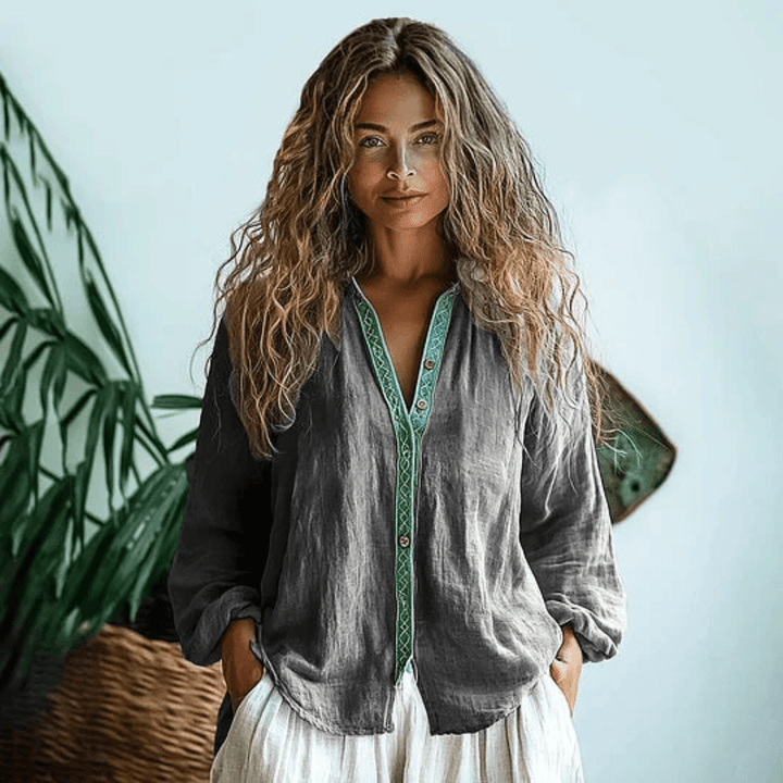 Floral Long-Sleeve Relaxed Boho Womens Shirt, Loose Fit