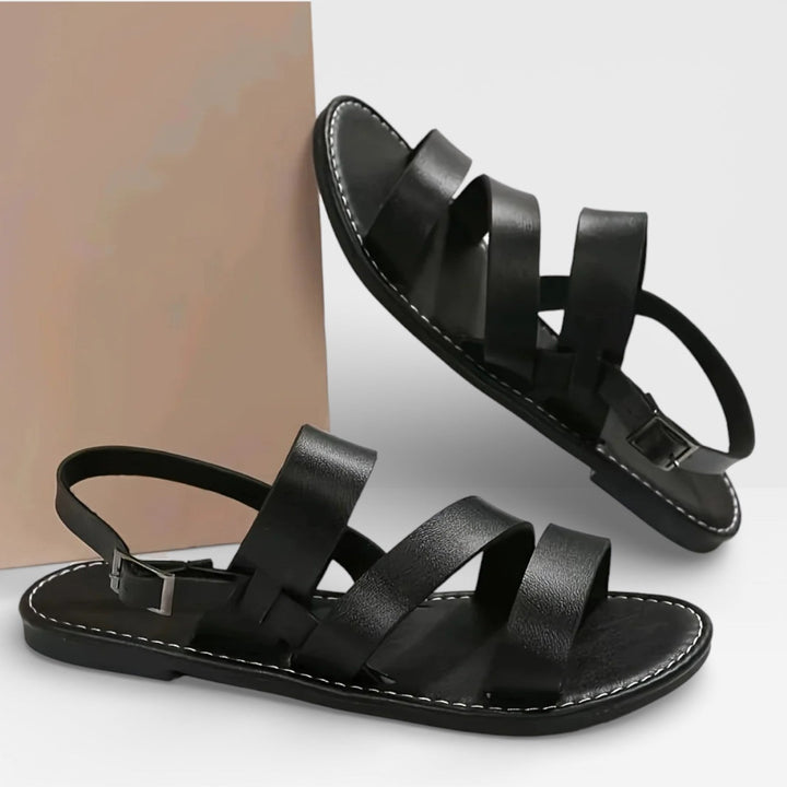 Open-Toe Womens Flat Sandals, Cross-Strap Dressy Fit