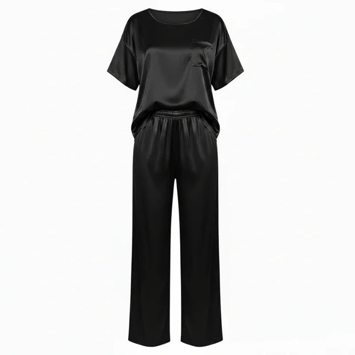 Short-Sleeve Tee &amp; Pants Satin Womens Pajama Set, Loose