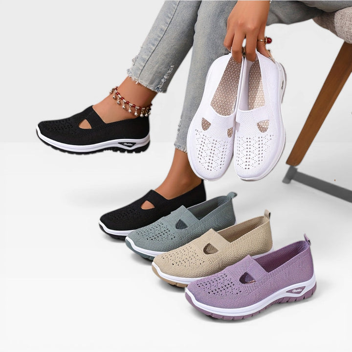Knit Slip-On Womens Walking Sneakers, Shock-Absorbing