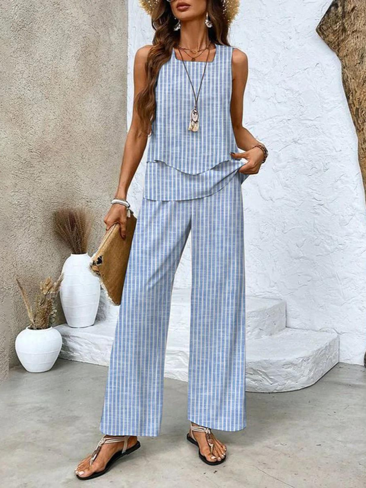 Draped Top &amp; Womens Wide-Leg Trouser Set, Tailored