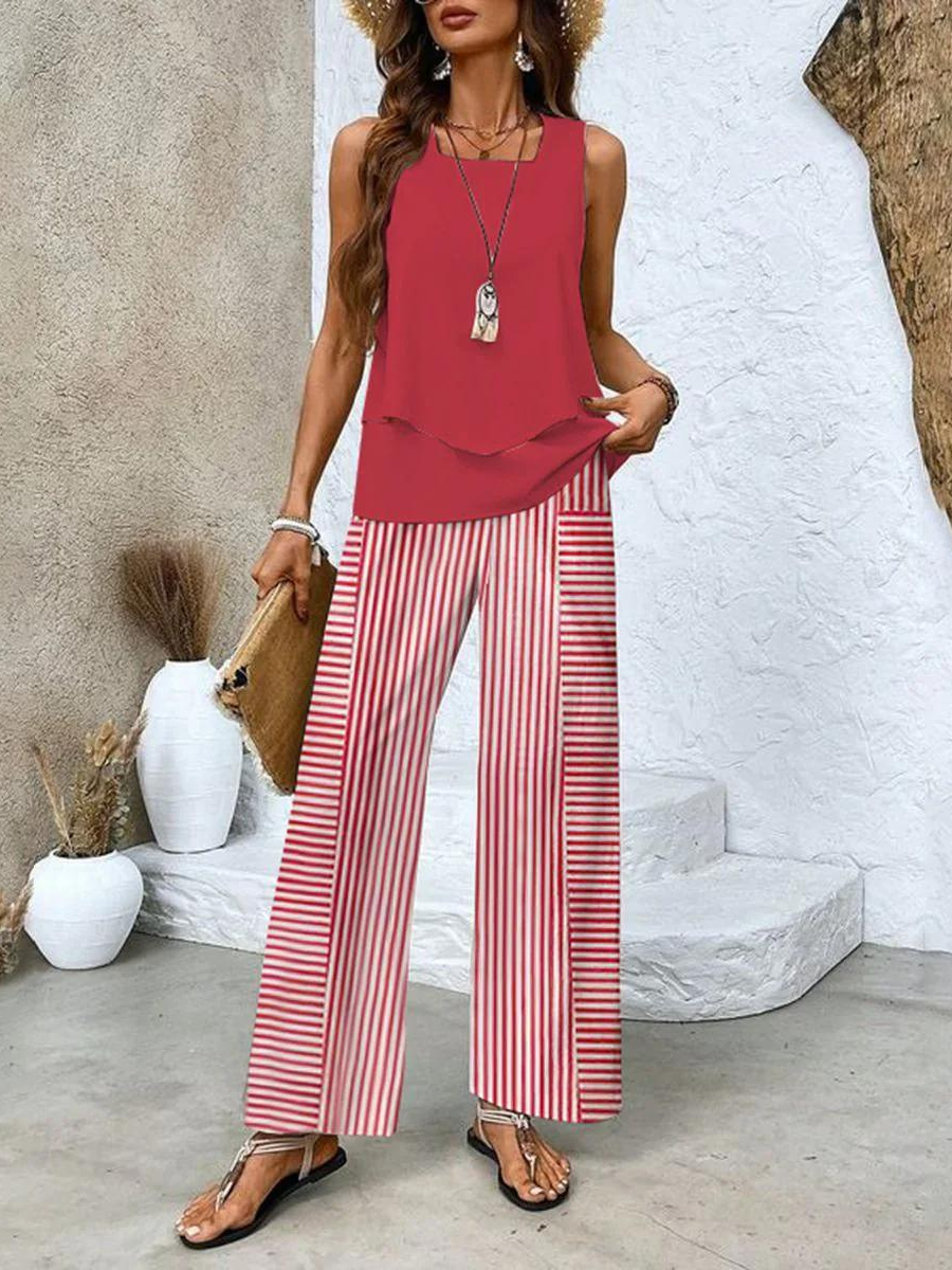 Draped Top &amp; Womens Wide-Leg Trouser Set, Tailored