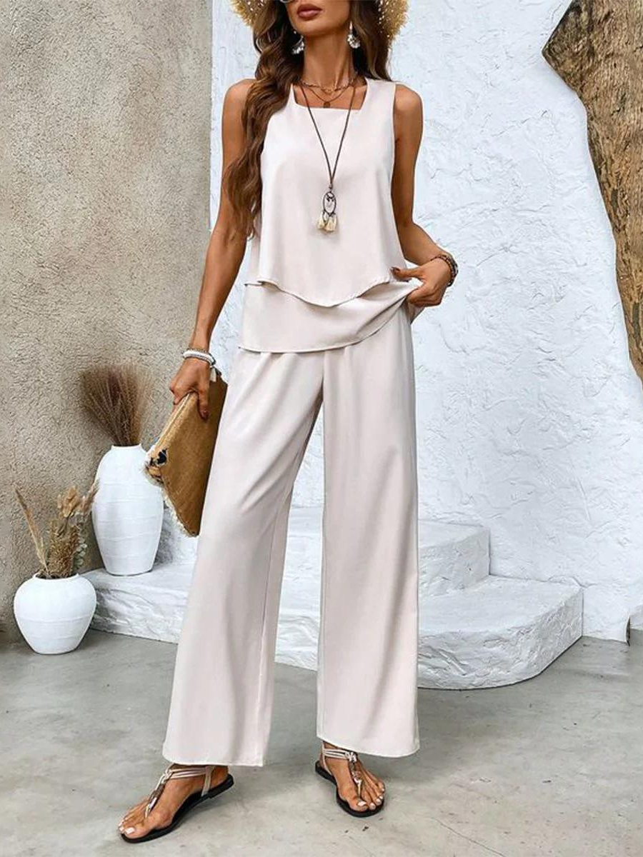 Draped Top &amp; Womens Wide-Leg Trouser Set, Tailored