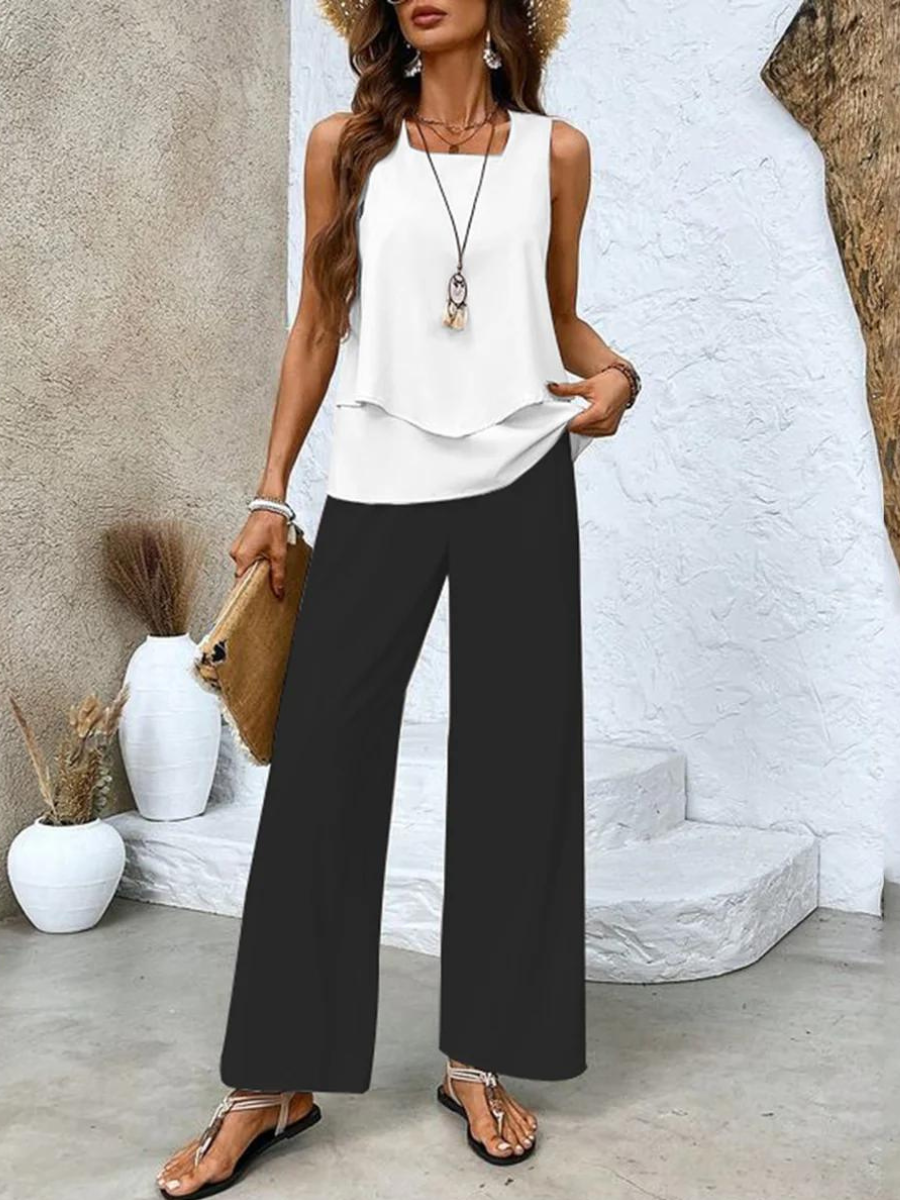 Draped Top &amp; Womens Wide-Leg Trouser Set, Tailored