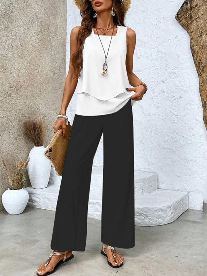 Draped Top &amp; Womens Wide-Leg Trouser Set, Tailored