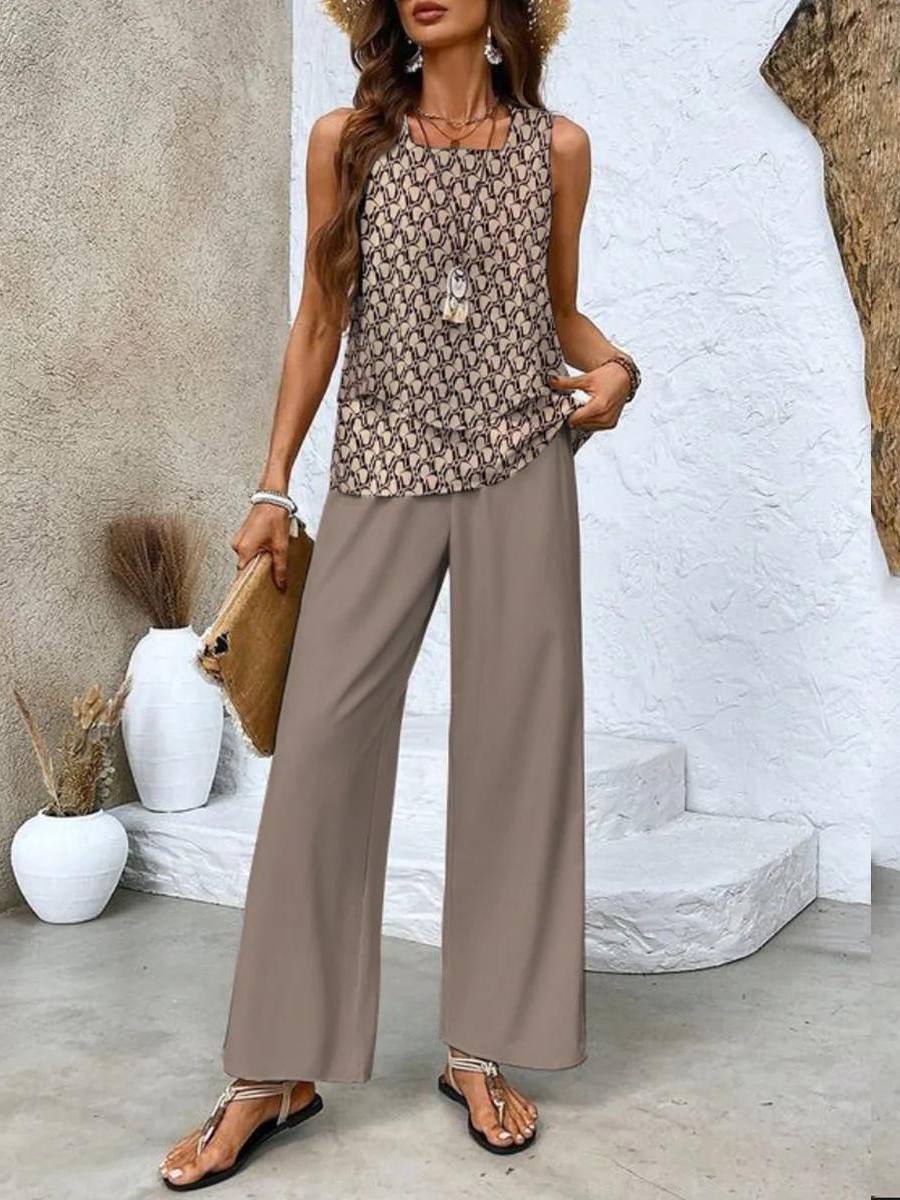 Draped Top &amp; Womens Wide-Leg Trouser Set, Tailored