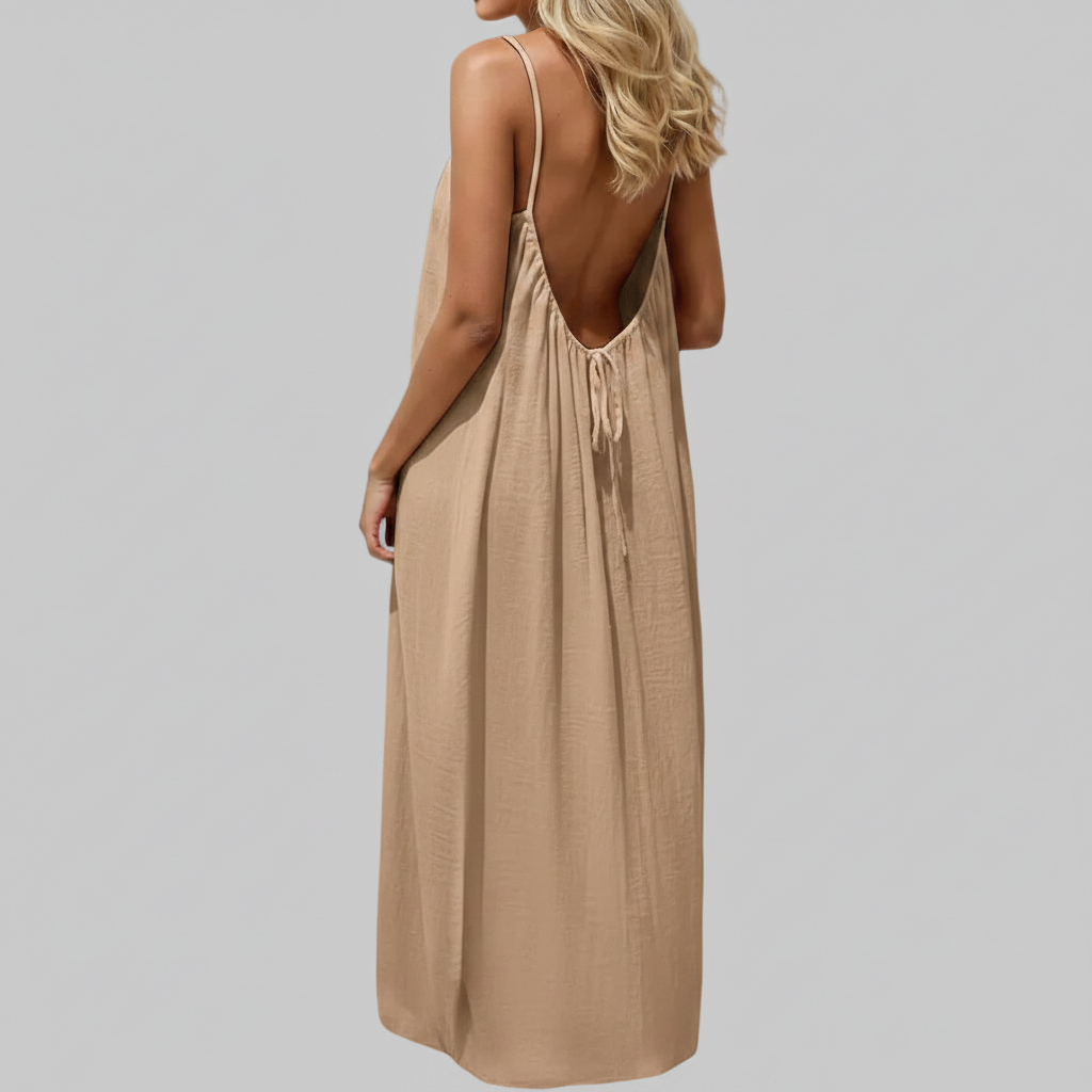 Backless Womens Cami Maxi Sundress, Spaghetti Strap