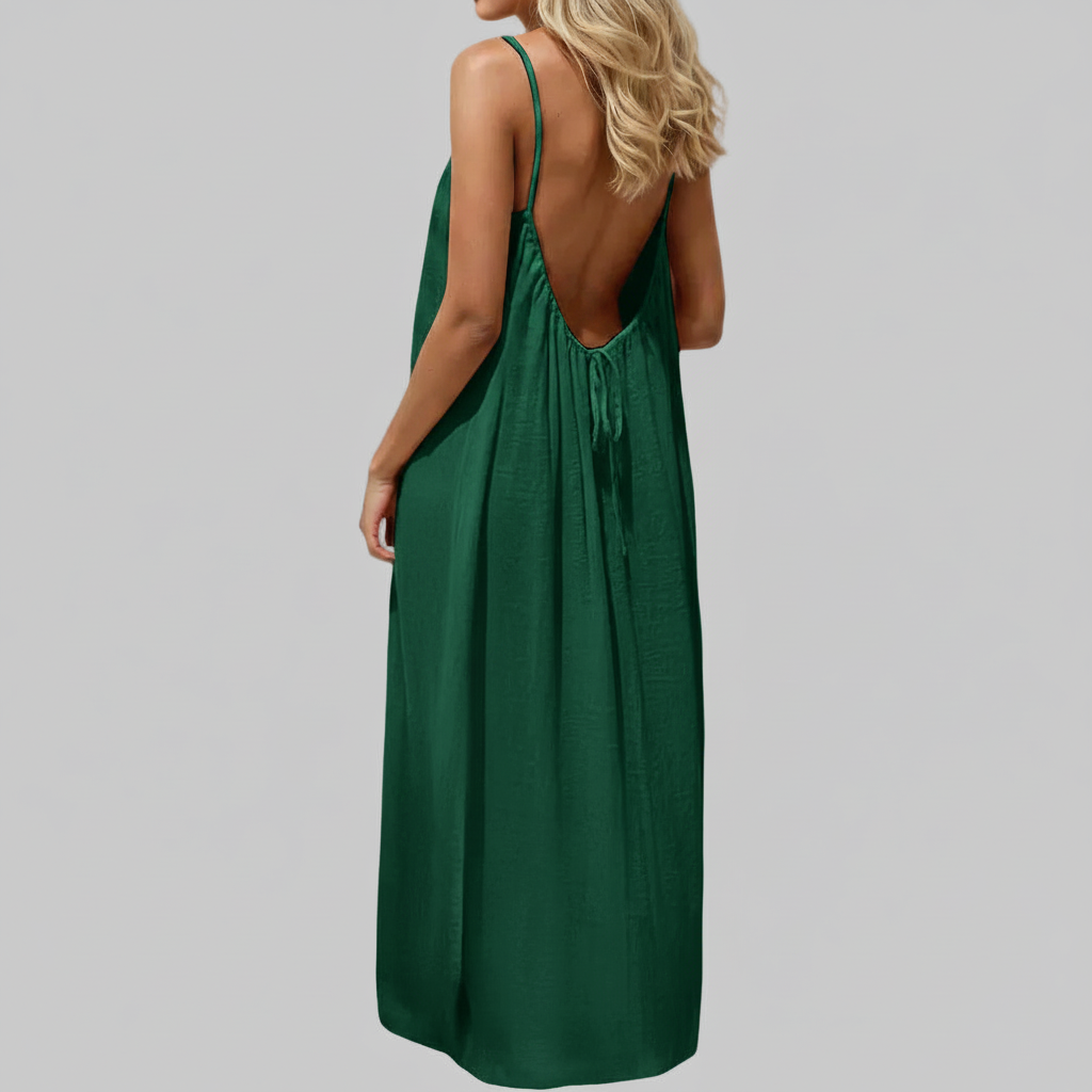 Backless Womens Cami Maxi Sundress, Spaghetti Strap