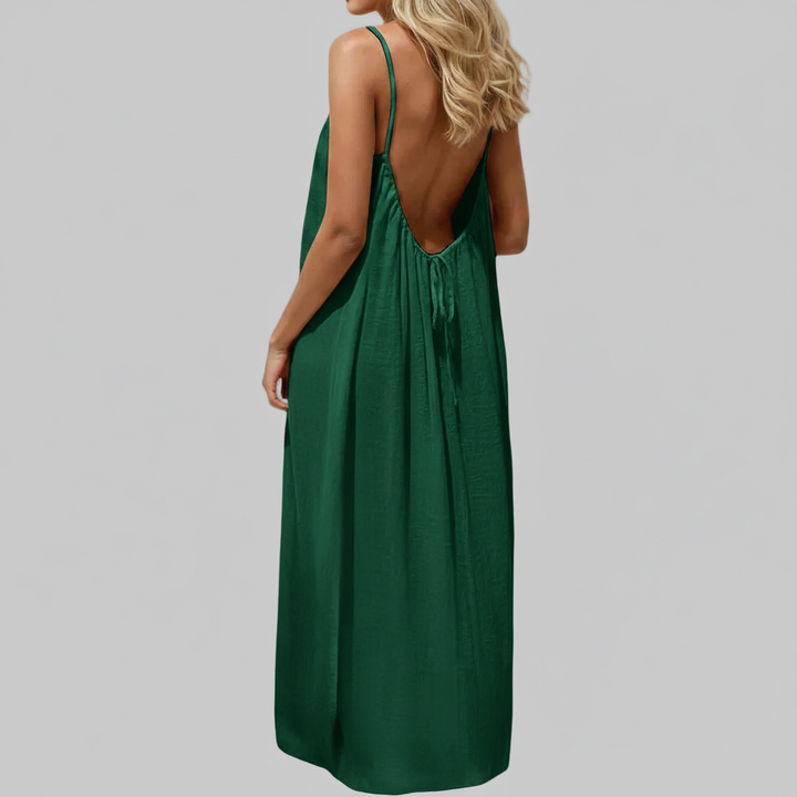 Backless Womens Cami Maxi Sundress, Spaghetti Strap