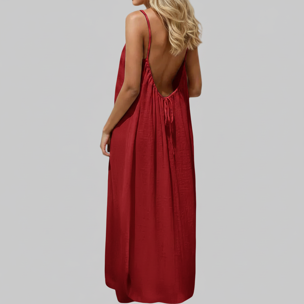 Backless Womens Cami Maxi Sundress, Spaghetti Strap