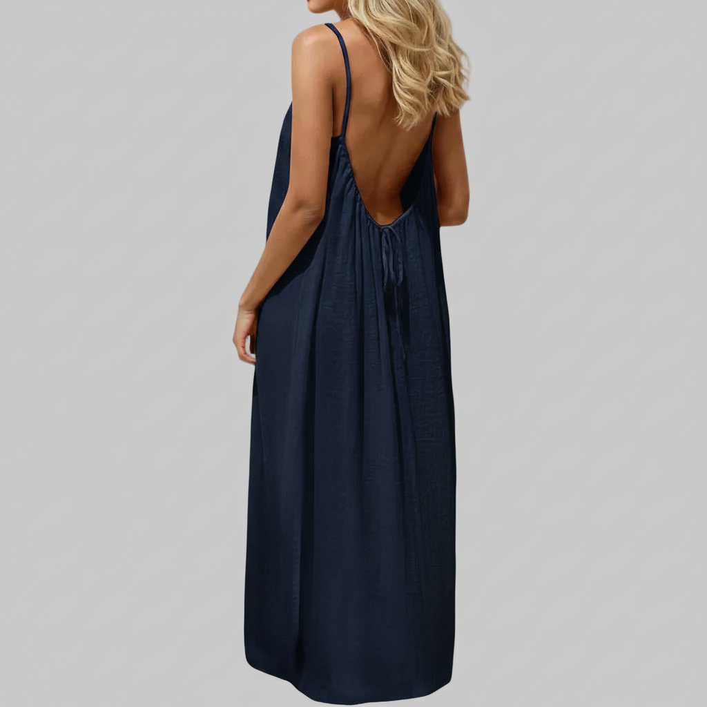 Backless Womens Cami Maxi Sundress, Spaghetti Strap