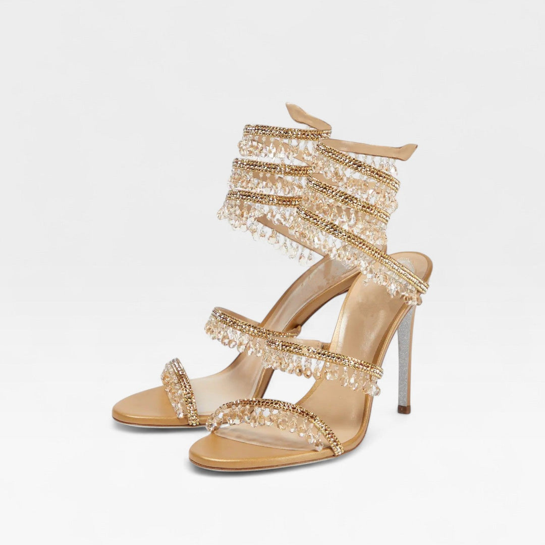 Crystal Strappy Womens Heeled Sandals, Party Occasion