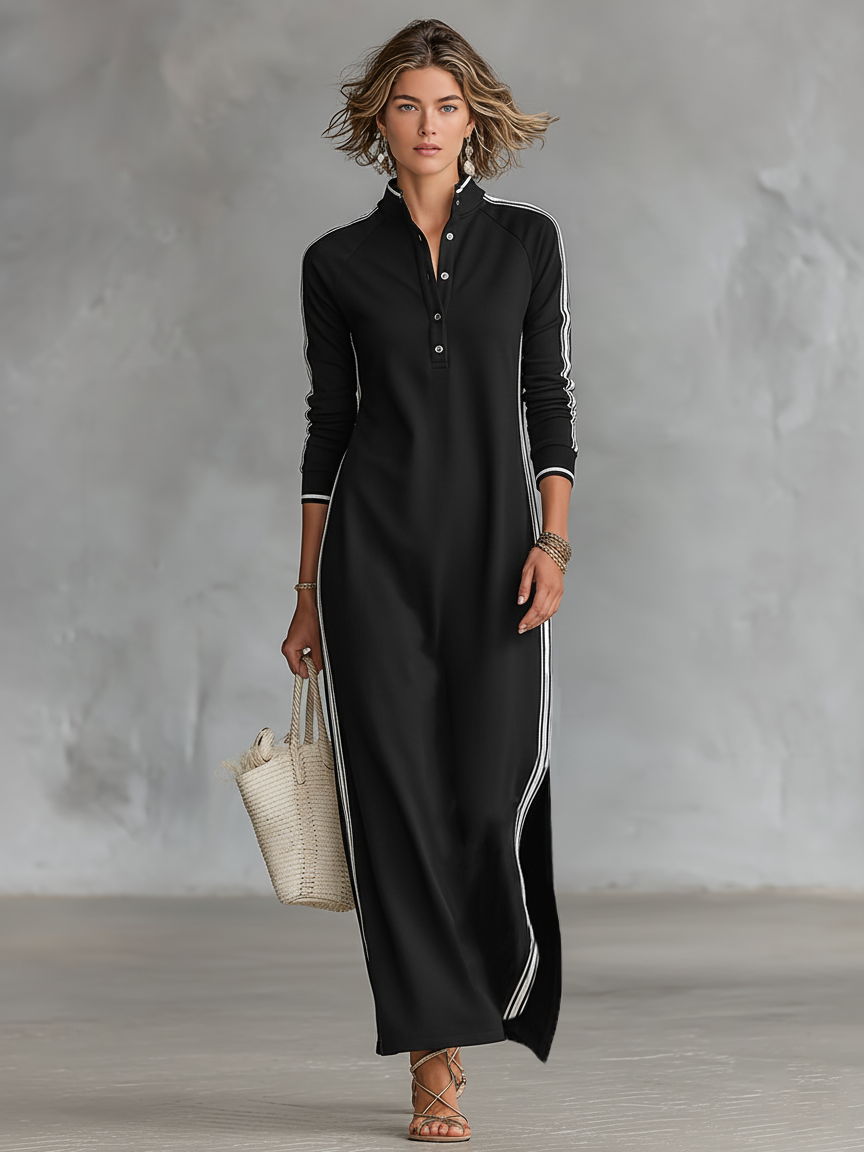 Button-Collar Sweatshirt Womens Knit Maxi Dress, Casual