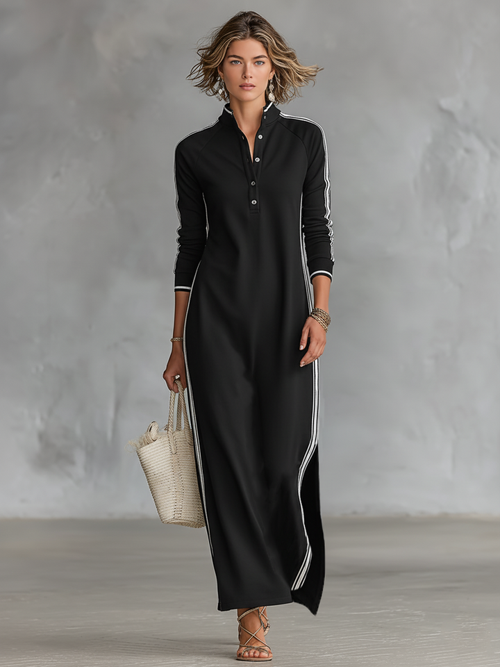 Button-Collar Sweatshirt Womens Knit Maxi Dress, Casual