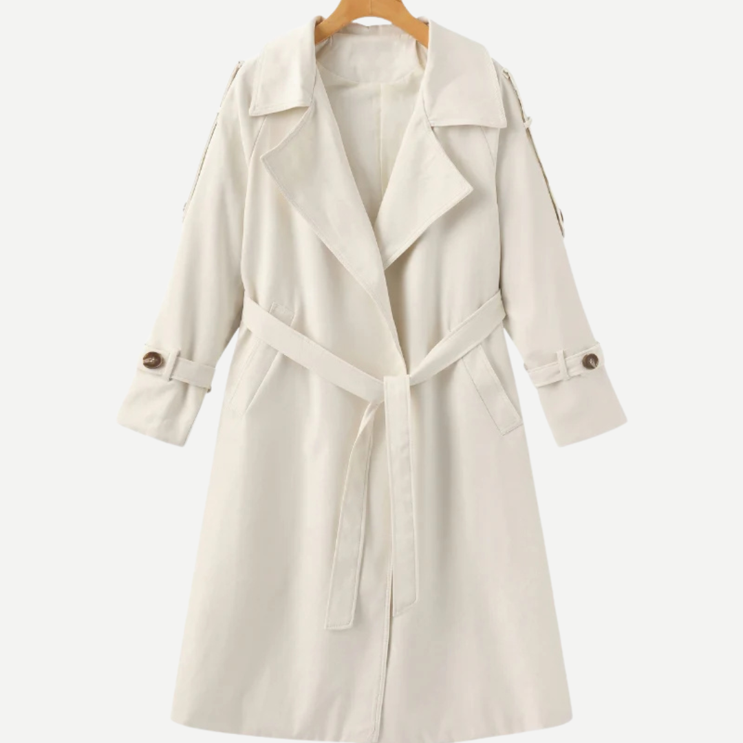 Navacava Women's Classic Trench Coat in beige — timeless European tailoring