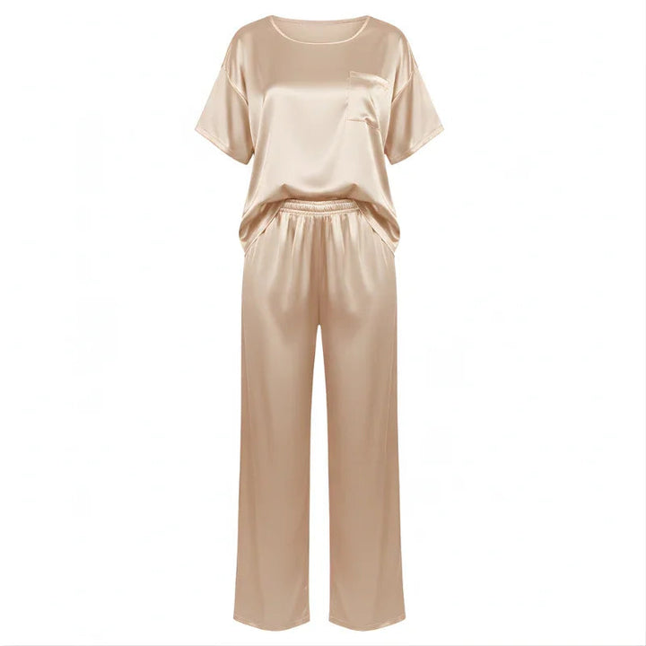 Short-Sleeve Tee &amp; Pants Satin Womens Pajama Set, Loose
